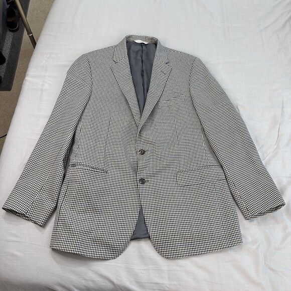 Samuelsohn Sport Coat 44R Houndstooth Blazer Black White Blue Flaws* - Picture 1 of 9